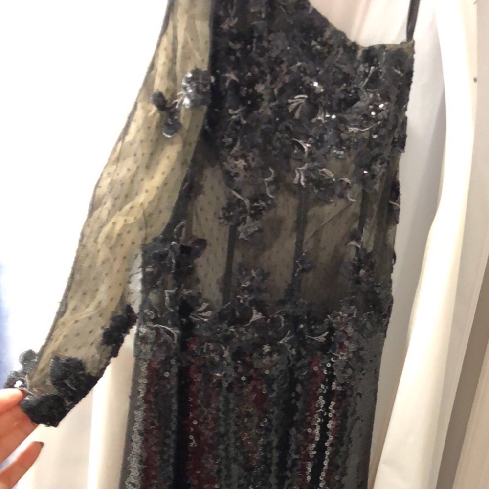 Asymmetrical Black Lace/Sequin Dress